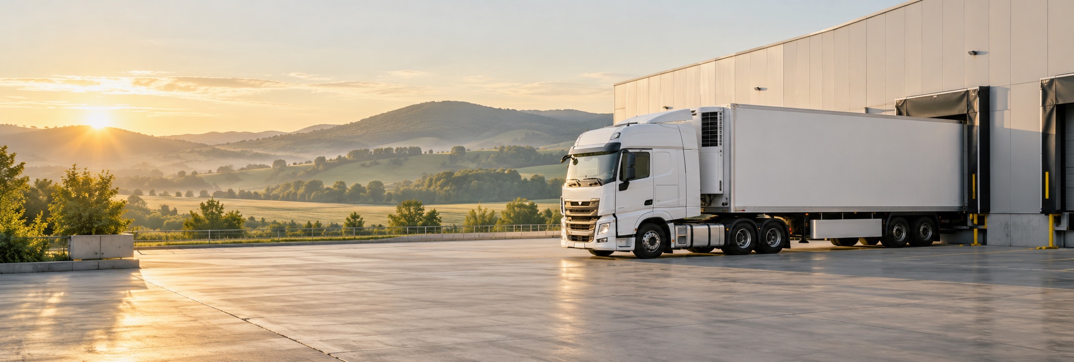 Refrigerated truck at a quiet warehouse loading dock